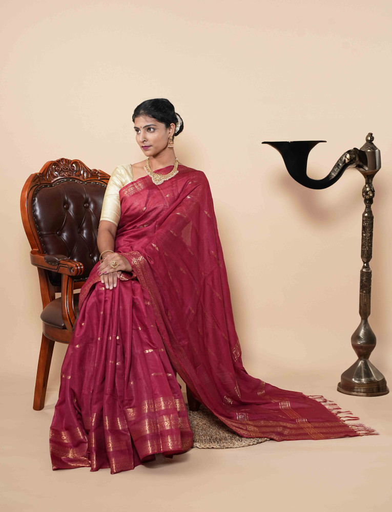 Regal Pink Silk Saree Adorned With Anthracite Grey Border