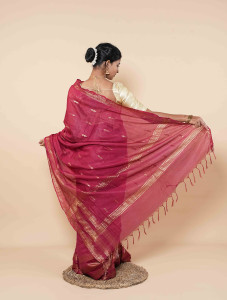 Regal Pink Silk Saree Adorned With Anthracite Grey Border