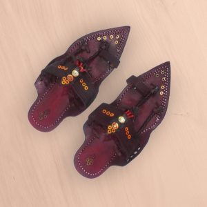 Marroon Ladies Kolhapuri Chappal With Gold Design
